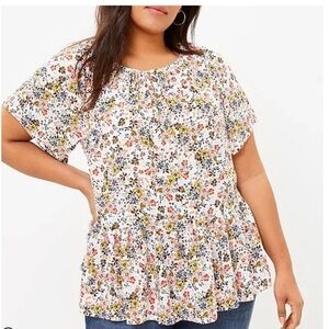 LOFT Tiered Floral Blouse - Pink, Yellow, Blue on White